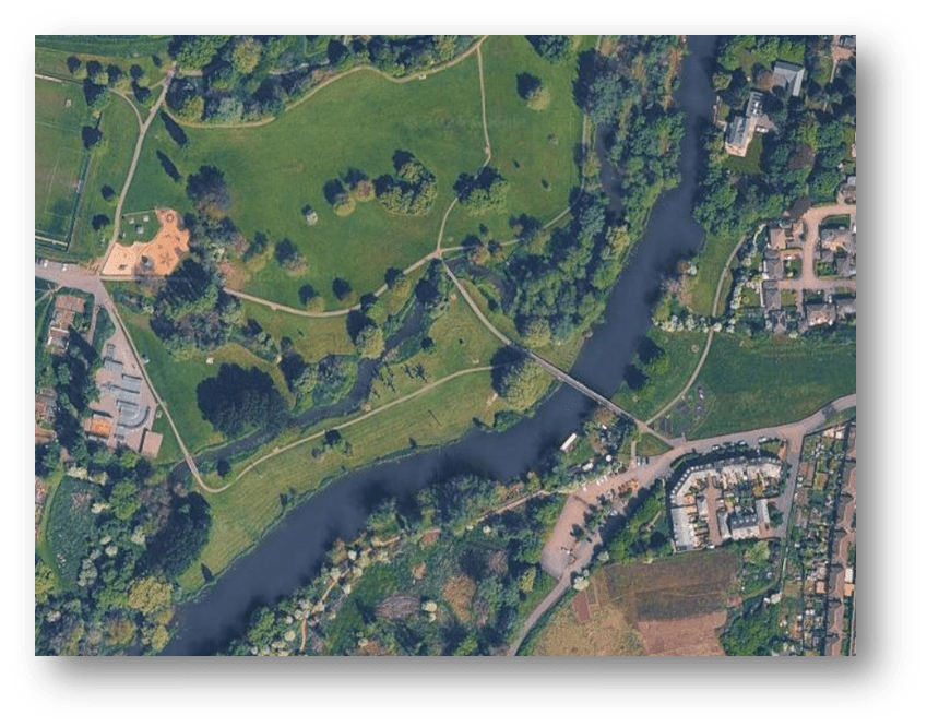 Aerial view of St Neots riverside area